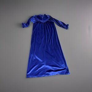 Vintage 70s It's A Charm Cobalt Blue Velour Maxi Hostess Robe Gown Sz M USA